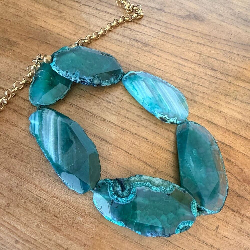 Kenneth Lane Green Agate Slice Statement Necklace - Picture 10 of 10